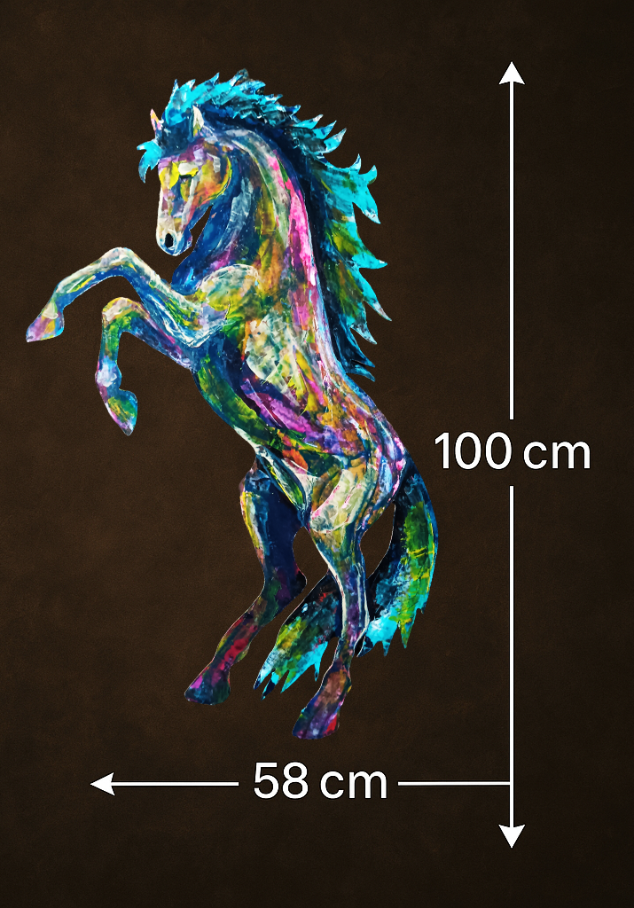 Cheval cabré peint à l’acrylique au couteau –l 'Aérien– Art Totem Sauvage – Collection Les Cavaliers