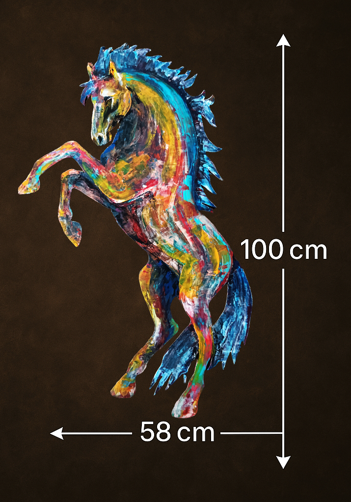 Cheval cabré peint à l’acrylique au couteau –  Le tempétueux– Art Totem Sauvage – Collection Les Cavaliers