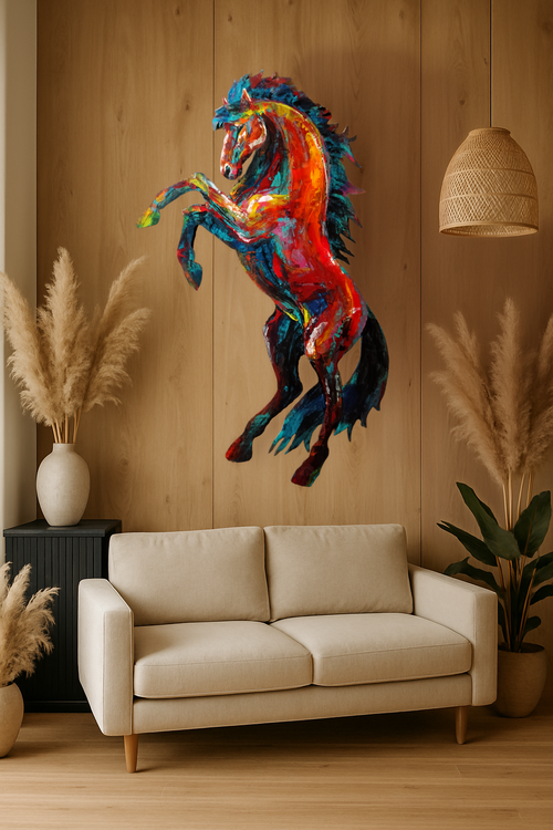 Cheval cabré peint à l’acrylique au couteau – Le rayonnant – Art Totem Sauvage – Collection Les Cavaliers