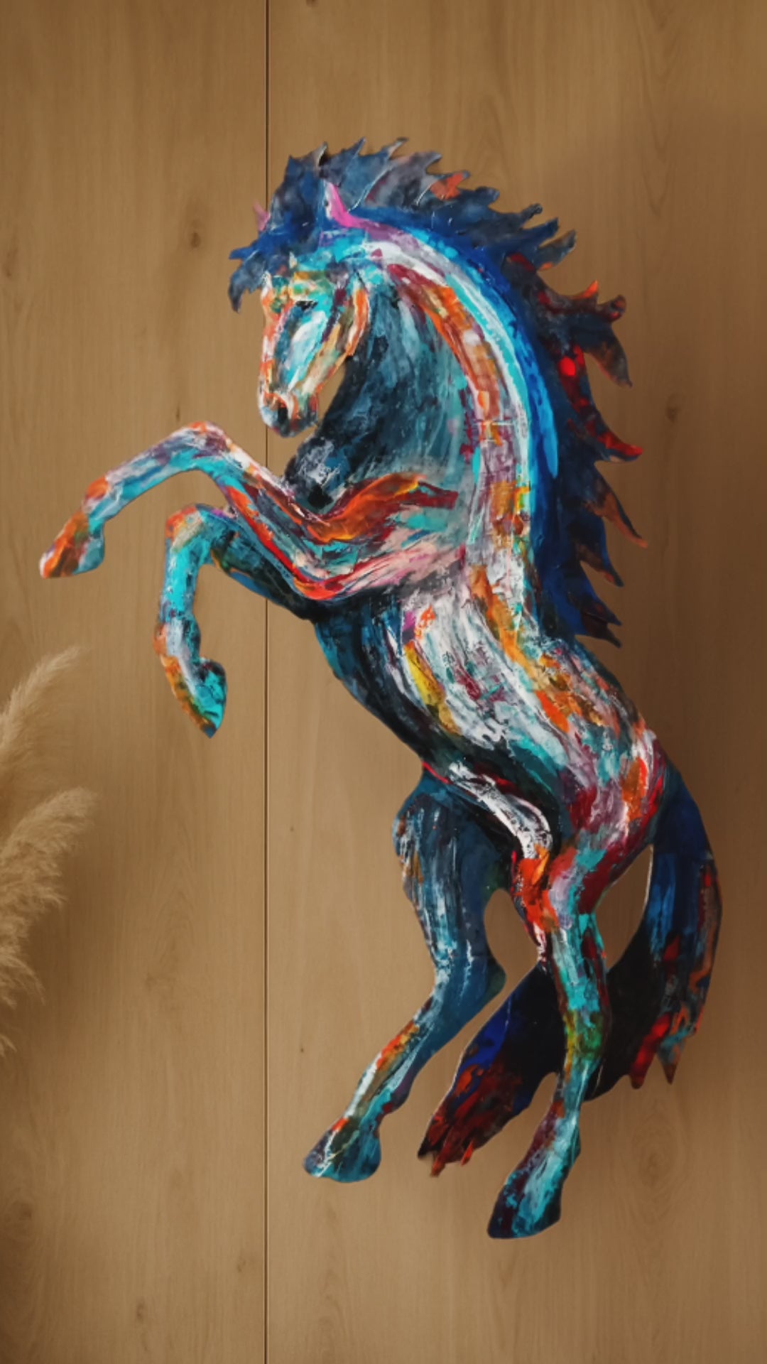 Cheval cabré peint à l’acrylique au couteau – Le crépusculaire – Art Totem Sauvage – Collection Les Cavaliers
