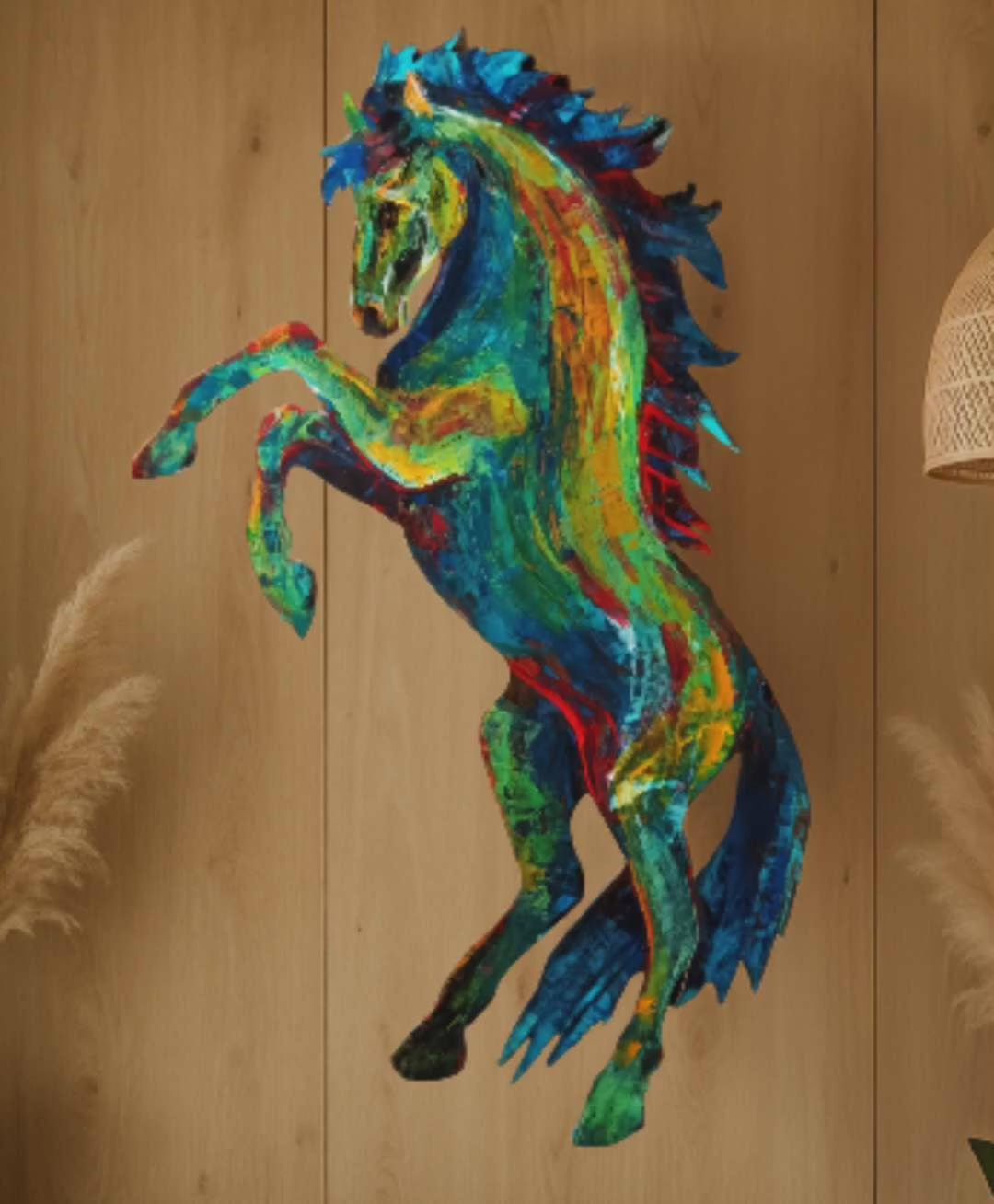 Cheval peint à l’acrylique au couteau – L'élan sauvage – Art Totem Sauvage – Collection Les Cavaliers