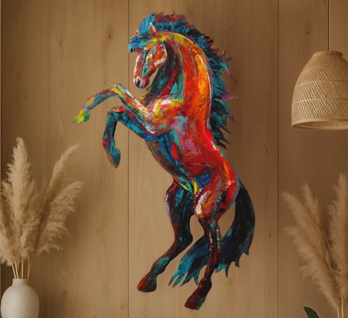 Cheval cabré peint à l’acrylique au couteau – Le rayonnant – Art Totem Sauvage – Collection Les Cavaliers