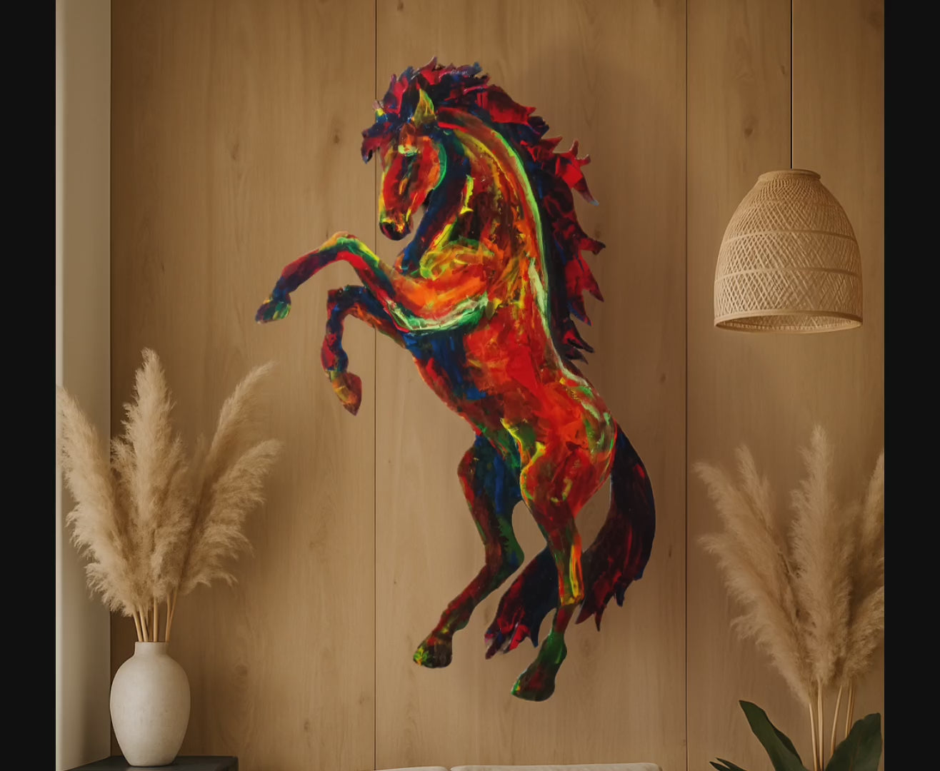 Cheval cabré peint à l’acrylique au couteau – Le phoenix – Art Totem Sauvage – Collection Les Cavaliers