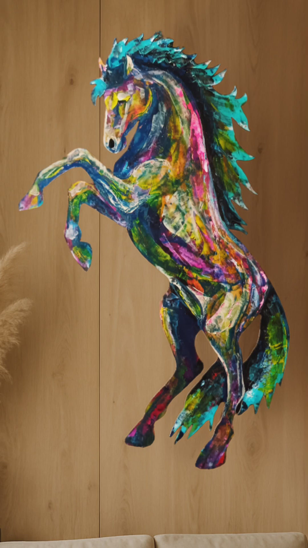 Cheval cabré peint à l’acrylique au couteau – l 'Aérien– Art Totem Sauvage – Collection Les Cavaliers