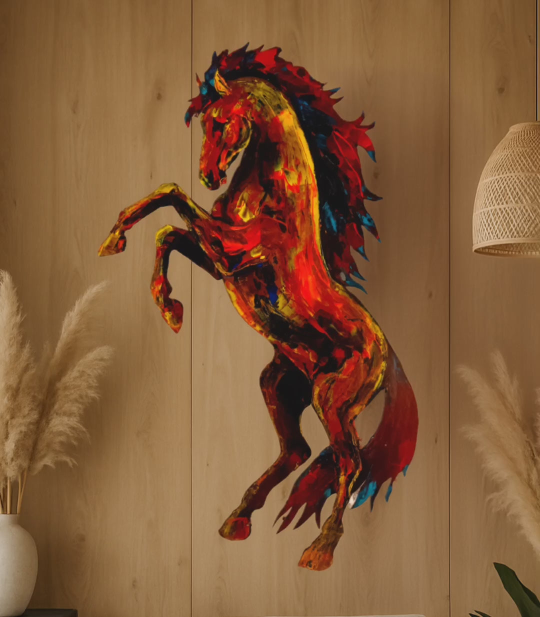 Cheval cabré peint à l’acrylique au couteau – L'embrasé – Art Totem Sauvage – Collection Les Cavaliers