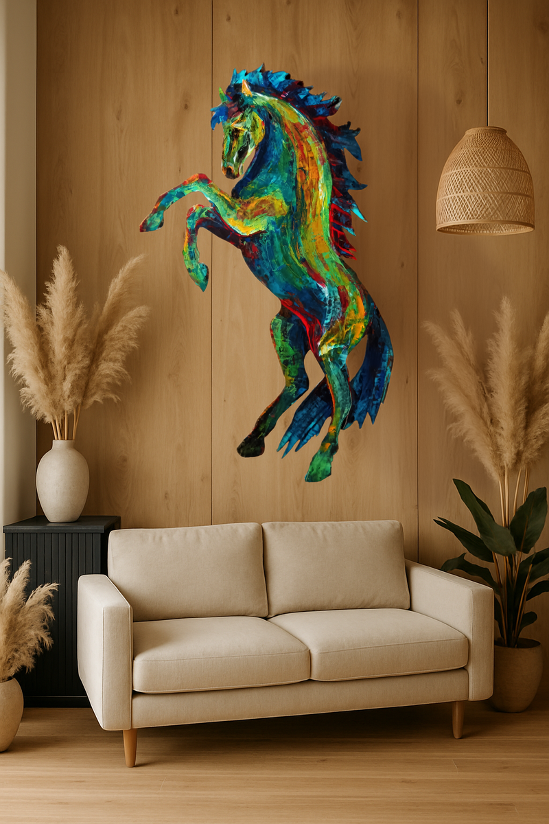 L’Élan Sauvage – Cheval cabré | Acrylique au couteau – 100 × 58 cm