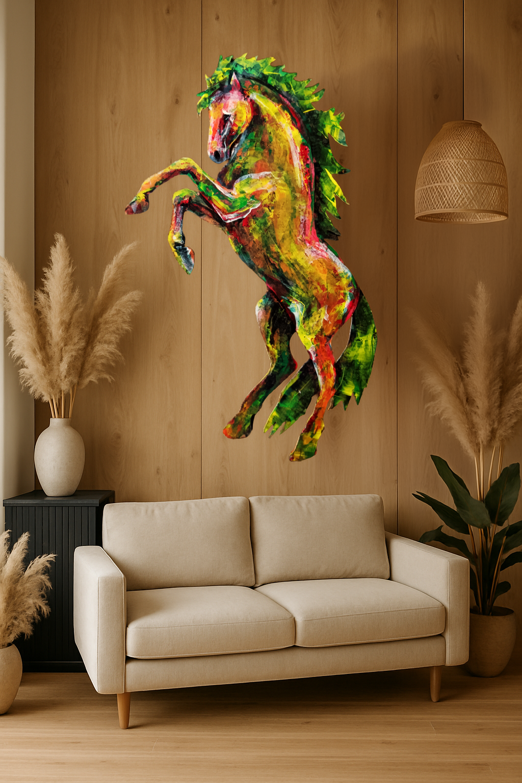 Cheval peint à l’acrylique au couteau – Le Solstice – Art Totem Sauvage – Collection Les Cavaliers